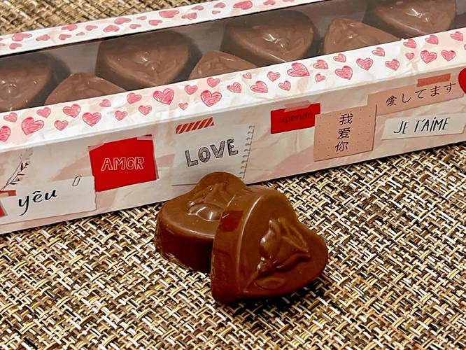 Granite State Candy Shoppe innovates their packaging for Valentine's Day each year. One of the new additions for 2025 includes the chocolate smidgens box with “love” in different languages.