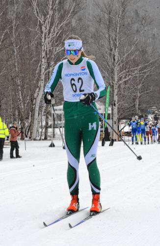 Hopkinton’s Reese Bove competes at the NHIAA Division II Nordic skiing championship at Great Glen Trails on Wednesday. Bove tied for sixth in the girls’ freestyle and was 14th in the classic.