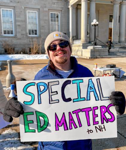Parents, educators, advocates and students gathered in front of the State House on in January in support of special education funding. Parents, educators, advocates and students gathered in front of the State House on in January in support of special education funding.