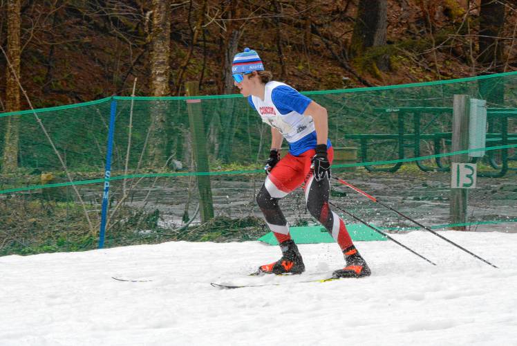 Concord’s Tyler Watt competes in the freestyle race at the NHIAA Division I Nordic skiing championships at Oak Hill in Hanover on March 6. Watt won the freestyle race and finished second in the classic to lead the Concord boys’ team to back-to-back titles.