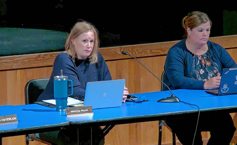 Melynie Klunk, Bow school board member talks about creating a safe space for students at the school board meeting on Monday