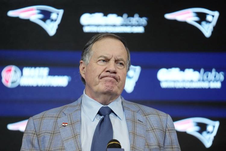 Former New England Patriots head coach Bill Belichick faces reporters during a news conference Thursday.