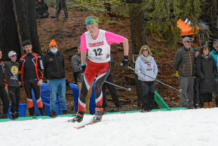 Concord’s Frances Lesser rounds a corner in the girls’ freestyle race at the NHIAA Division I Nordic skiing championships in Hanover on March 6.