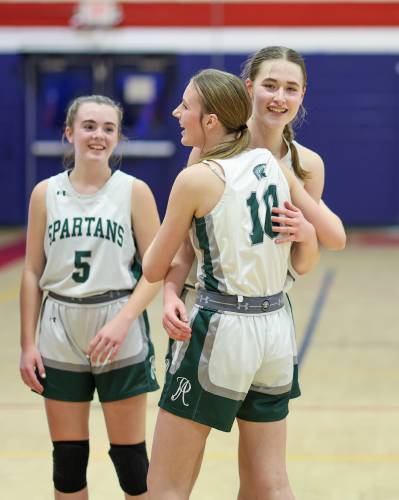 Pembroke's Annelise Dexter gets a hug from Kate Stephens (10) and Anne Phillips (5) after scoring 1,000th point during last year’s Capital Classic third-place game. Pembroke's Annelise Dexter gets a hug from Kate Stephens (10) and Anne Phillips (5) after scoring 1,000th point during last year’s Capital Classic third-place game.
