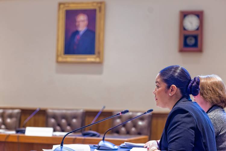Cassandra Sanchez, New Hampshire's Child Advocate, presents at the Oversight Commission on Children's Services on March 21, 2025. House lawmakers voted to cut her office in the upcoming budget. 