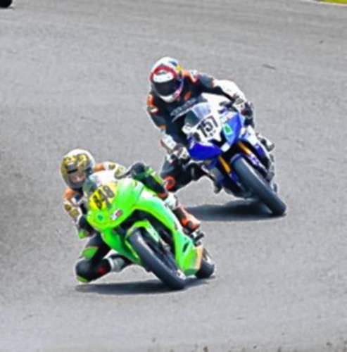 Kyle Thompson (757) and his son, Cole, (848) on the track in Loudon. Both competed in Daytona’s Race of Champions earlier this year.